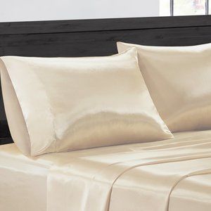 4-Piece:Ultra Soft Silky Satin Bed Sheet Set - IVORY - FULL SIZE